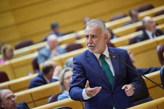 El ministro de Política Territorial y Memoria Democrática, Ángel Víctor Torres, durante una sesión de Control en el Senado, a 7 de mayo de 2024, en Madrid (España).