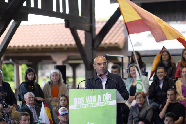 El candidato de VOX a las elecciones europeas, Jorge Buxadé, durante un acto de Vox.