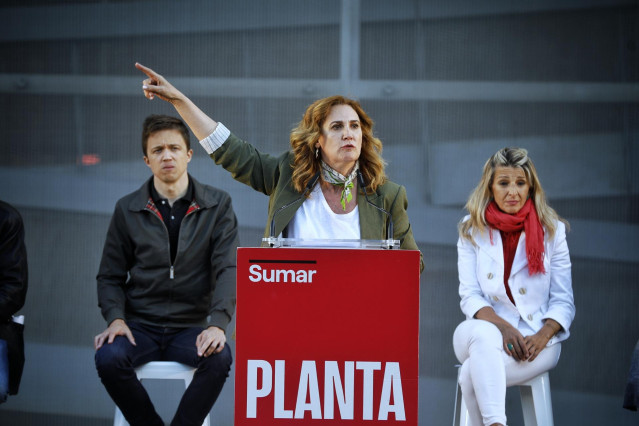 La cabeza de lista de Sumar a las elecciones europeas, Estrella Galán durante su intervención en el acto, a 17 de mayo de 2024, en Jerez, Cádiz (Andalucía, España).