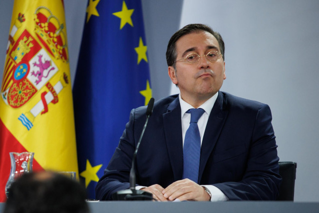 El ministro de Asuntos Exteriores, Unión Europea y Cooperación, José Manuel Albares, durante una rueda de prensa posterior a la reunión del Consejo de Ministros, a 28 de mayo de 2024, en Madrid (España).