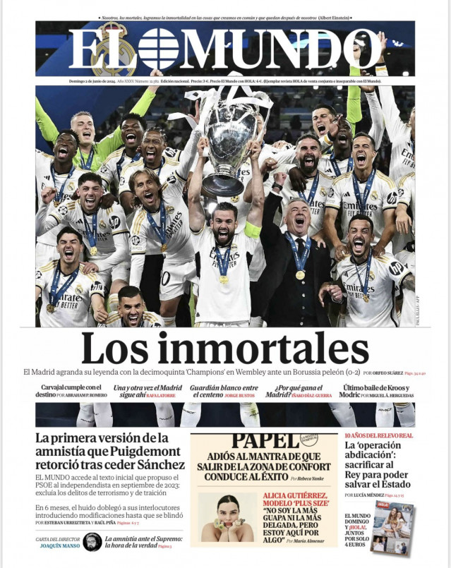 Portada de El Mundo del domingo, 2 de junio, de 2024.
