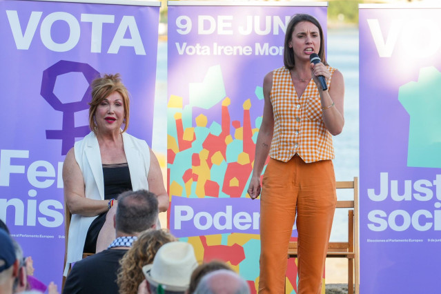 La candidata de Podemos a las elecciones europeas, Irene Montero, durante un acto de campaña.