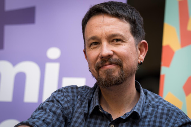 El exlíder de Podemos Pablo Iglesias participa en un acto de campaña, a 3 de junio de 2024, en Madrid (España). Este encuentro se enmarca dentro de los mítines de campaña electoral de cara a los comicios europeos que se celebrarán el próximo 9 de junio.