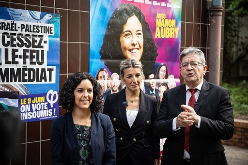 La coordinadora general de Sumar, Yolanda Díaz, se ha reunido hoy con el líder de La Francia Insumisa, Jean-Luc Mélénchon, y con la candidata de LFI a las elecciones europeas, Manon Aubry.