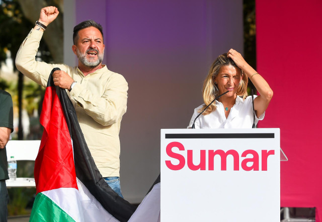 La vicepresidenta segunda del Gobierno y ministra de Trabajo y Economía Social, Yolanda Díaz interviene en el acto político por la elecciones del 9J, a 6 de junio de 2024, en Málaga, Andalucía (España).