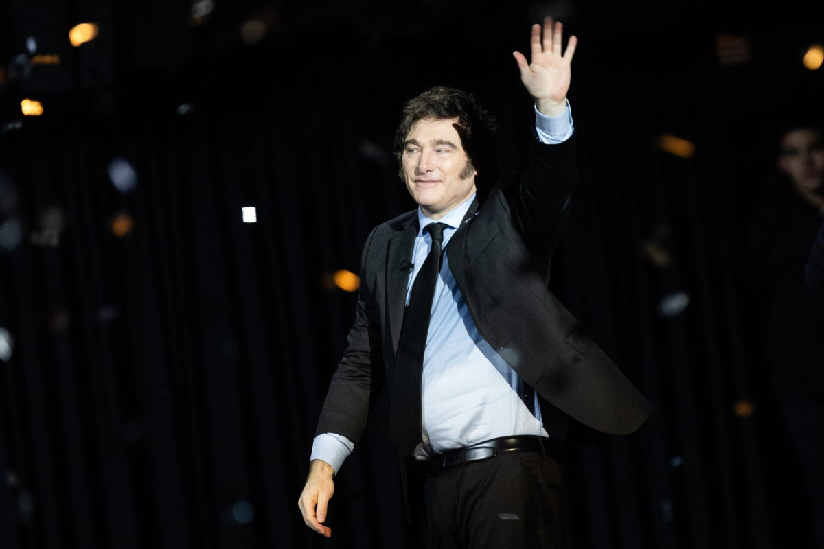 El presidente argentino, Javier Milei, durante la presentación de su libro ‘Capitalismo, socialismo y la trampa neoclásica’, en el Estadio Luna Park