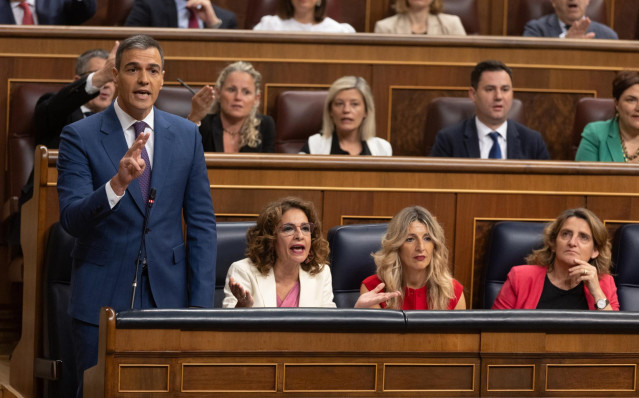 El presidente del Gobierno, Pedro Sánchez, interviene durante una sesión de control, en el Congreso de los Diputados, a 12 de junio de 2024, en Madrid (España).