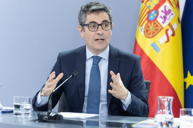 El ministro de la Presidencia, Justicia y Relaciones con las Cortes, Félix Bolaños, durante una rueda de prensa posterior al Consejo de Ministros, en el Palacio de La Moncloa, a 4 de junio de 2024, en Madrid (España).