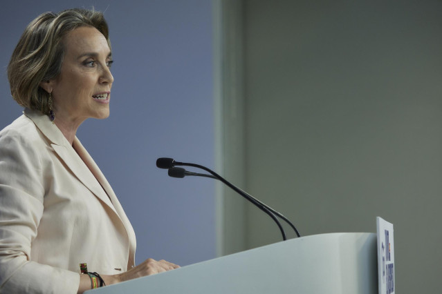 La secretaria general del PP, Cuca Gamarra, comparece durante seguimiento de la jornada electoral de elecciones europeas, en la sede del PP, a 9 de junio de 2024, en Madrid (España). Hoy tienen lugar las elecciones europeas de 2024 en España en las que se