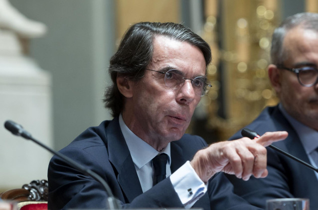 El expresidente del Gobierno José María Aznar durante la presentación del ensayo 'Ramón Menéndez Pidal: El último liberal unitario', escrito por Jon Juaristi, en el Senado, a 3 de junio de 2024, en Madrid (España).