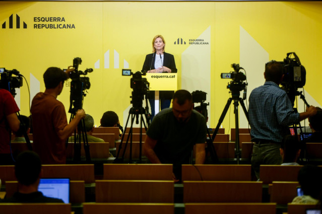 La portavoz de ERC, Raquel Sans, en una rueda de prensa desde la sede del partido, a 17 de junio de 2024