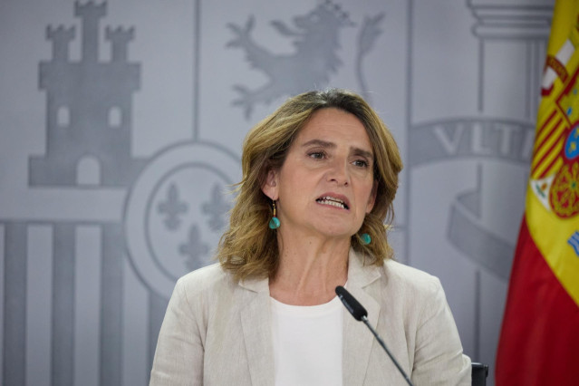 La vicepresidenta tercera y ministra para la Transición Ecológica y el Reto Demográfico, Teresa Ribera, durante una rueda de prensa posterior a la reunión del Consejo de Ministros, en el Palacio de la Moncloa, a 11 de junio de 2024, en Madrid (España).