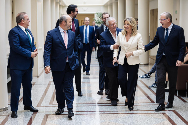 La portavoz del PP en el Senado, Alicia García (2d), a su llegada una sesión de control al Gobierno, en el Senado, a 18 de junio de 2024, en Madrid (España). El Gobierno se enfrenta a una sesión de control después de que la Junta de Fiscales haya avalado