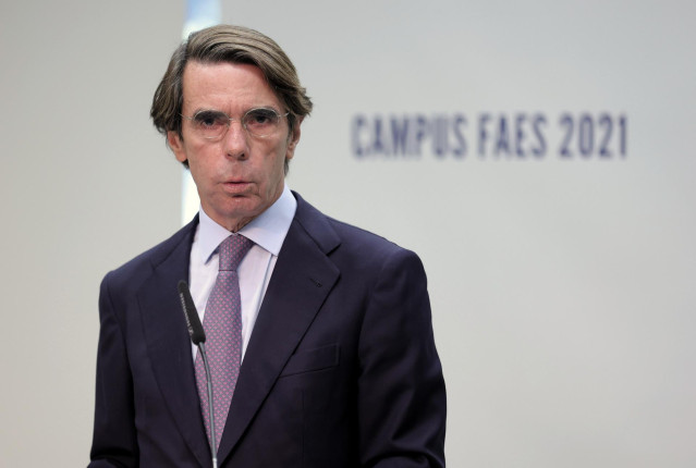Archivo - El expresidente del Gobierno y presidente del IADG, José María Aznar, interviene en la clausura del Campus FAES 2021 en el auditorio de la Fundación Abertis, a 24 de septiembre de 2021, en Madrid, (España).