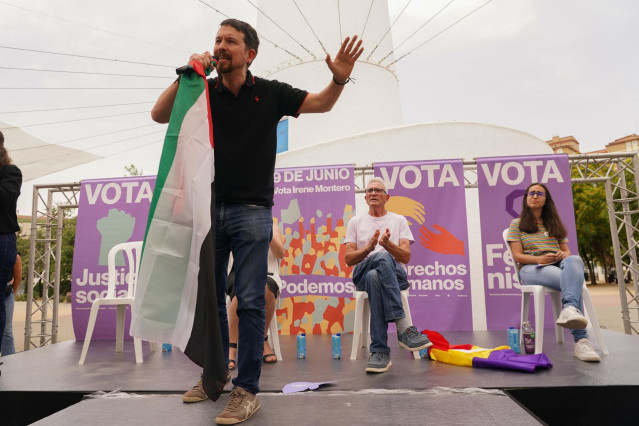 El cofundador de Podemos y exvicepresidente del Gobierno, Pablo Iglesias, interviene en un acto de campaña por el 9J. A 06 de junio de 2024, en Málaga (Andalucía, España).