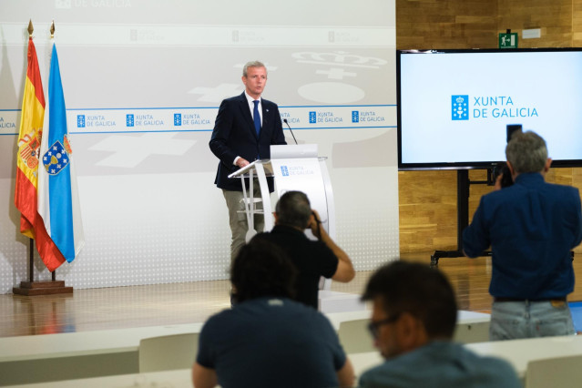 El presidente de la Xunta, Alfonso Rueda, en rueda de prensa tras el Consello