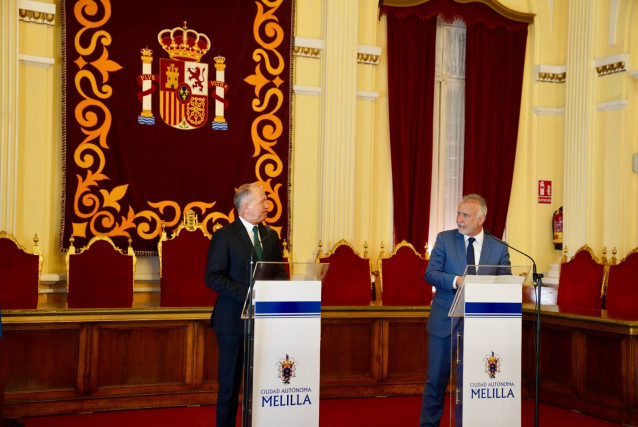 Rueda de prensa del ministro de Política Territorial y Memoria Democrática, Ángel Victor Torres, y el vicepresidente de Melilla, Miguel Marín.