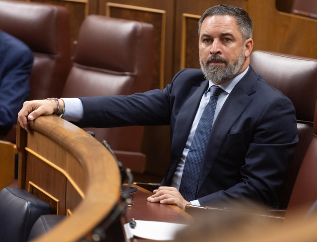 El líder de Vox, Santiago Abascal, durante una sesión plenaria, en el Congreso de los Diputados, a 25 de junio de 2024, en Madrid (España).