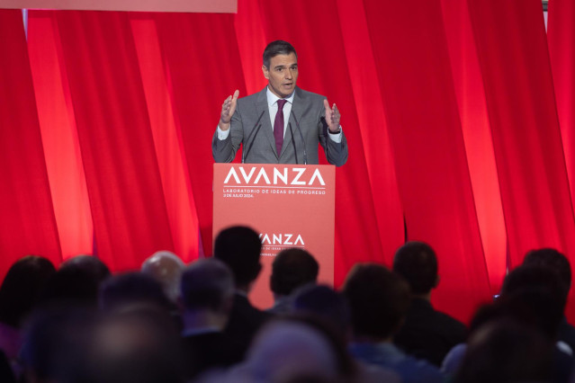 El secretario general del PSOE y presidente del Gobierno, Pedro Sánchez, interviene durante la presentación de la Fundación Avanza, en el Espacio La Próxima Estación, a 3 de julio de 2024, en Madrid (España).
