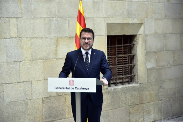 Archivo - El presidente de la Generalitat Pere Aragonès, interviene en el Palau de la Generalitat, a 26 de mayo de 2024, en Barcelona, Catalunya (España).