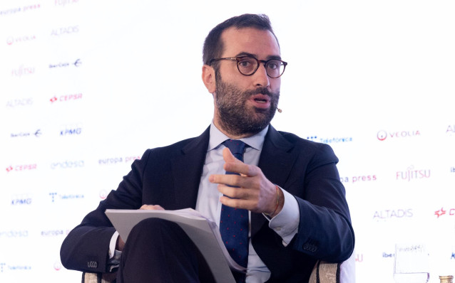 El ministro de Economía, Carlos Cuerpo, interviene durante el desayuno informativo de Europa Press, a 8 de julio de 2024, en Madrid (España)