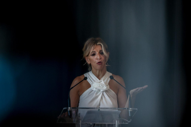 La vicepresidenta segunda, Yolanda Díaz, durante la inauguración de la jornada en el Círculo de Bellas Artes, a 10 de julio de 2024, en Madrid (España).