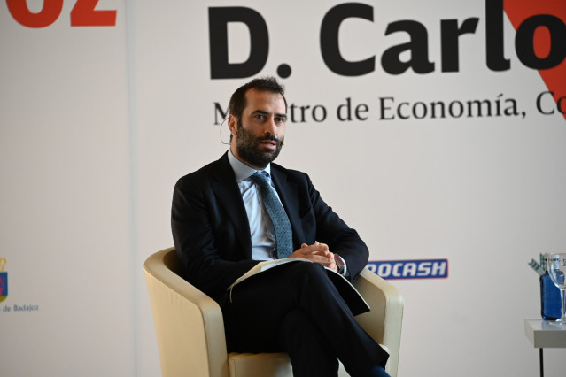 El ministro de Economía, Comercio y Empresa, Carlos Cuerpo, participa en un desayuno informativo, en el Edificio Badajoz Siglo XXI