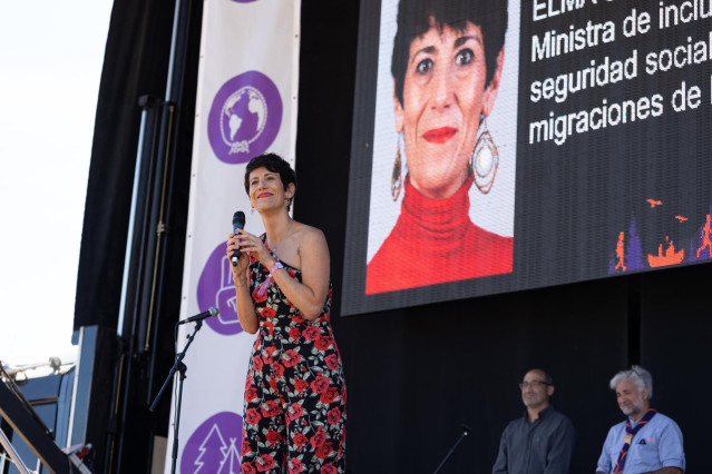 La ministra de Inclusión, Seguridad Social y Migraciones, Elma Saiz, participa en la inauguración del Campamento Nacional Jamscout en Covaleda (Soria).