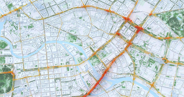 Mapa de una ciudad a vista de pájaro