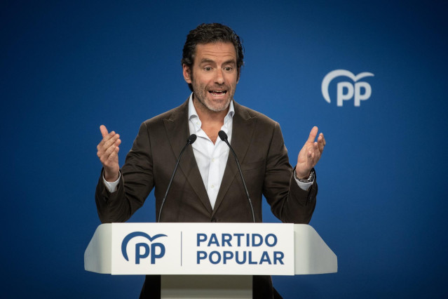 El portavoz del PP, Borja Sémper, durante una rueda de prensa posterior a la reunión del Comité de Dirección del PP, en la sede del PP, a 9 de julio de 2024, en Madrid (España).