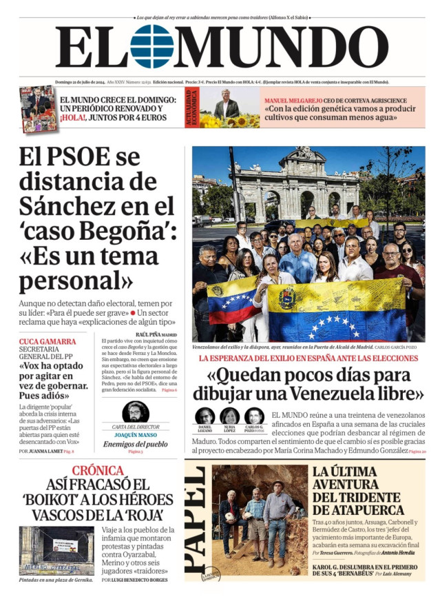 Portada de El Mundo del 20 de julio de 2024