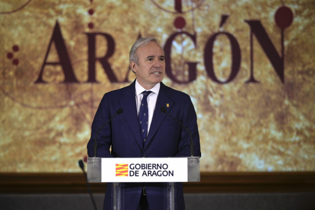 El presidente de Aragón, Jorge Azcón, durante el acto de toma de posesión del nuevo Gobierno de Aragón, en el Edificio Pignatelli.