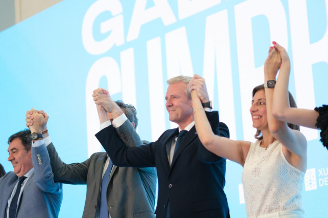 El presidente de la Xunta, Alfonso Rueda, en el acto por los primeros 100 días del nuevo gobierno.