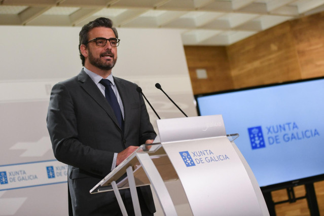 El conselleiro de Presidencia, Xustiza e Deportes, Diego Calvo, en rueda de prensa tras el Consello de la Xunta.