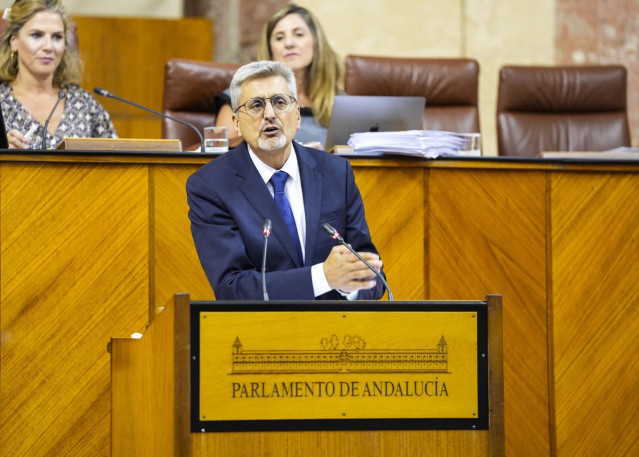El parlamentario del PSOE-A Josele Aguilar interviene en el Pleno de la Cámara andaluza.
