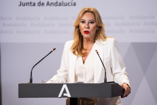 La consejera de Economía y portavoz del Gobierno andaluz, Carolina España, este martes en la rueda de prensa posterior al Consejo de Gobierno.