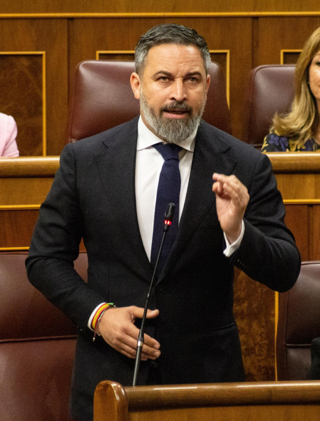 Archivo - El presidente de VOX, Santiago Abascal, interviene durante una sesión de control, en el Congreso de los Diputados, a 12 de junio de 2024, en Madrid (España). Durante el pleno del Congreso, el líder del PP y el máximo dirigente de Vox han pedido