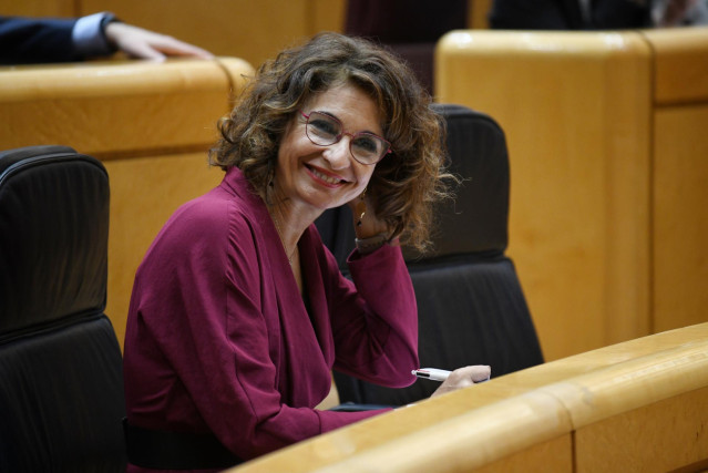 Archivo - La vicepresidenta primera y ministra de Hacienda, María Jesús Montero, durante una sesión de control al Gobierno, en el Senado, a 6 de marzo de 2024, en Madrid (España).