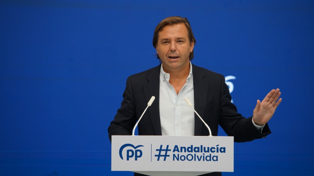 El secretario general del PP-A, Antonio Repullo, en rueda de prensa, imagen de archivo.