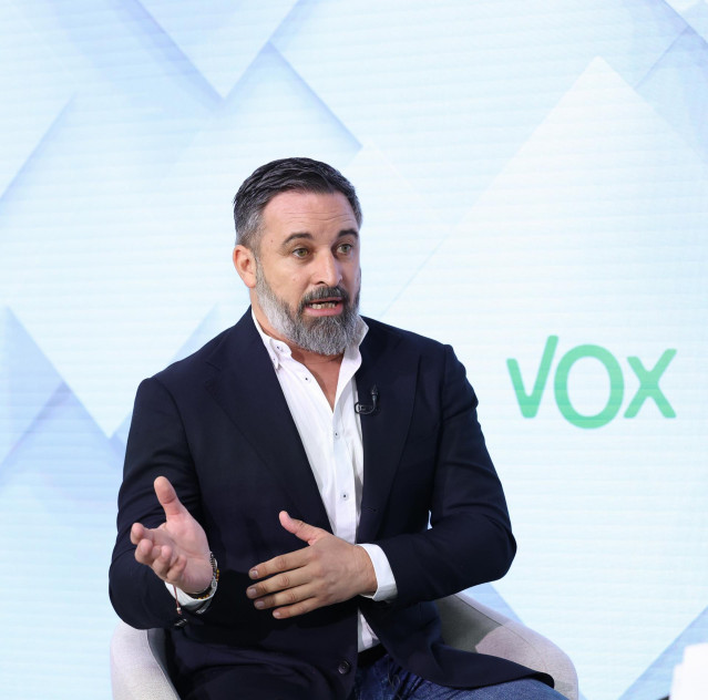 El presidente de Vox, Santiago Abascal, durante una entrevista con Europa Press