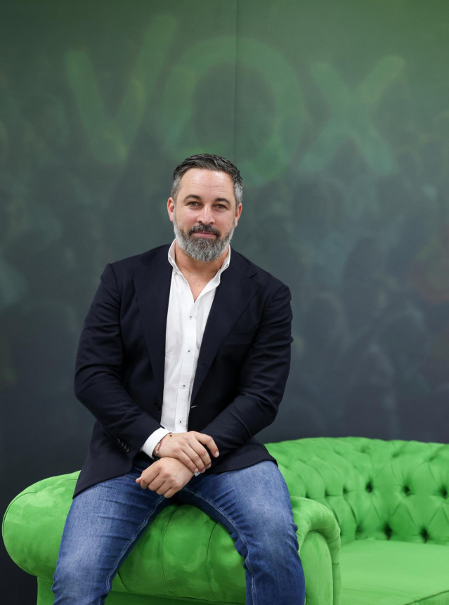 El presidente de Vox, Santiago Abascal, en una entrevista a Europa Press.