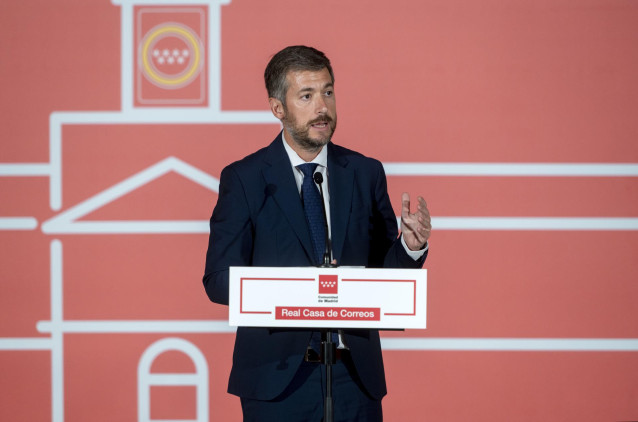 Archivo - El consejero de Presidencia, Justicia y Administración Local y portavoz del Gobierno regional, Miguel Ángel García Martín, durante una rueda de prensa, en la Real Casa de Correos, a 11 de septiembre de 2023, en Madrid (España).