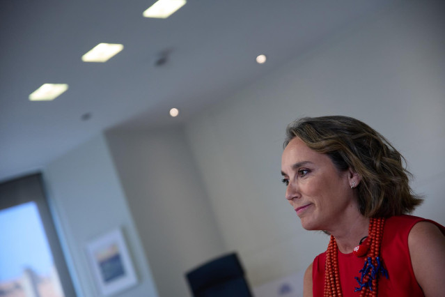 La secretaria general del PP, Cuca Gamarra, en una entrevista con Europa Press