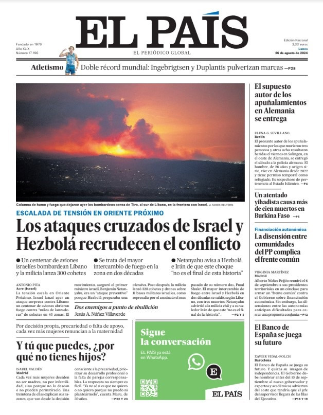 Portada de El País del 26 de agosto de 2024