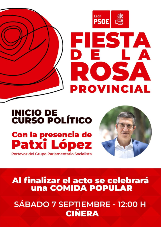 Cartel anunciador de la Fiesta de la Rosa del PSOE de León.