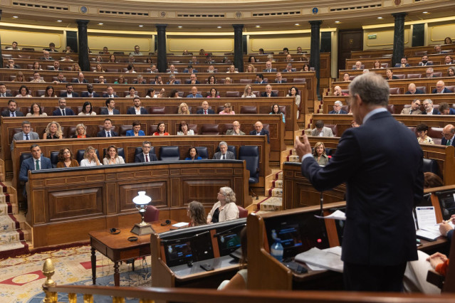 Archivo - El presidente del PP, Alberto Núñez Feijóo, interviene durante una sesión de control al Gobierno, en el Congreso de los Diputados, a 26 de junio de 2024, en Madrid (España).