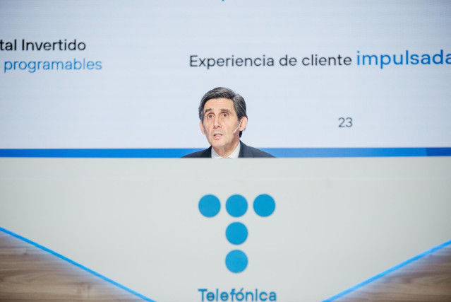 Archivo - El CEO de Telefónica, José María Álvarez-Pallete, durante la presentación de resultados de Telefónica de 2023, en el Distrito Telefónica, a 22 de febrero de 2024, en Madrid (España).