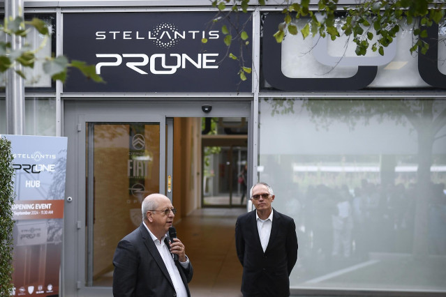 CEO of Stellantis, Carlos Tavares and CEO of Alfa Romeo, Jean Philippe Imparato speech during the Stellantis ProOne Hub Opening 17, 2024.