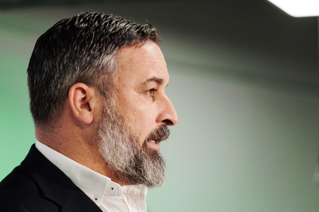 El presidente de VOX, Santiago Abascal, durante una rueda de prensa.