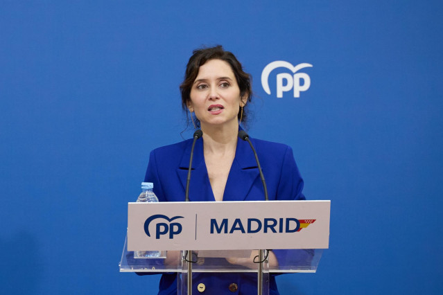 La presidenta de la Comunidad de Madrid y del PP de Madrid, Isabel Díaz Ayuso, interviene durante el Comité Ejecutivo Autonómico del PP de Madrid, en el Centro de Empresas de Boadilla del Monte, a 30 de septiembre de 2024, en Boadilla del Monte, Madrid (E